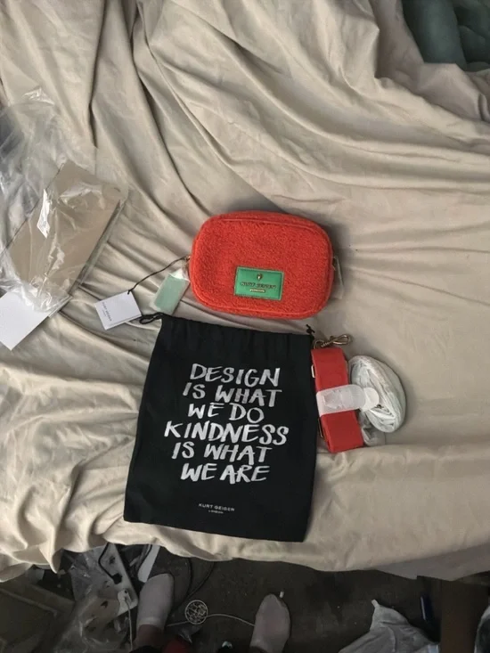 Kurt Geiger Bright Orange Sherpa Crossbody with Green Logo Patch - Picture 5 of 6